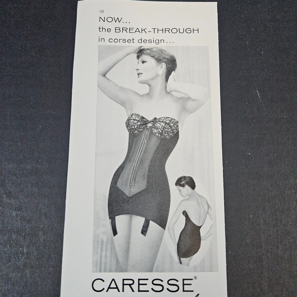 1957 Caresse By Flexees Chiffon Corset Shapewear Undergarment Vintage Print Ad
